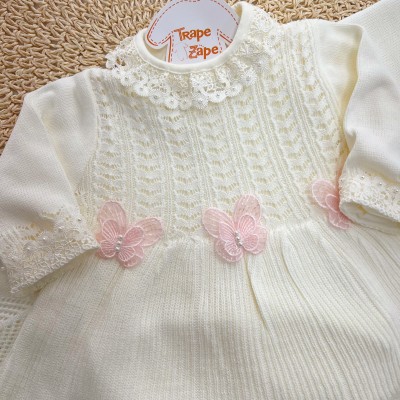  Saída de Maternidade Borboleta - Off White e Rosa